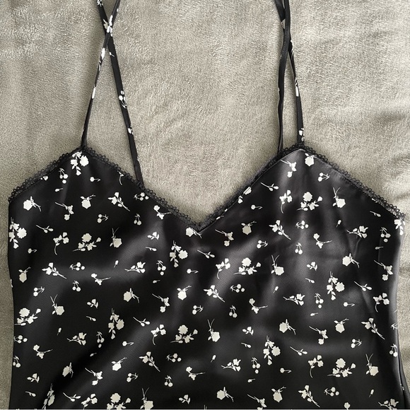 Wild Fable Lace Trim Silky Black Floral Slip Dress MEDIUM - Picture 5 of 9